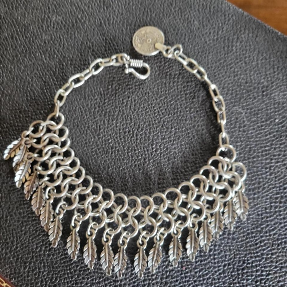 Chainmail Leaf Ankle Bracelet 9" Silver Excellent